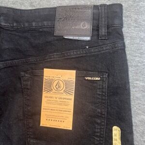Volcom Mens Solver Modern Straight Stretch Denim Black Jeans Dark Wash 38x32 NEW